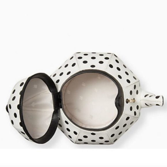 kate spade white black polka dot tea party teapot crossbody bag purse nwt - Picture 4 of 9